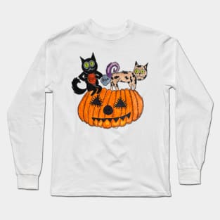 Halloween black Cat. Halloween party pumpkin Long Sleeve T-Shirt